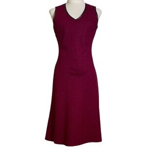 Sisley V-Neck Midi Dress Womens S Burgundy Wool Silk Blend Made in Italy